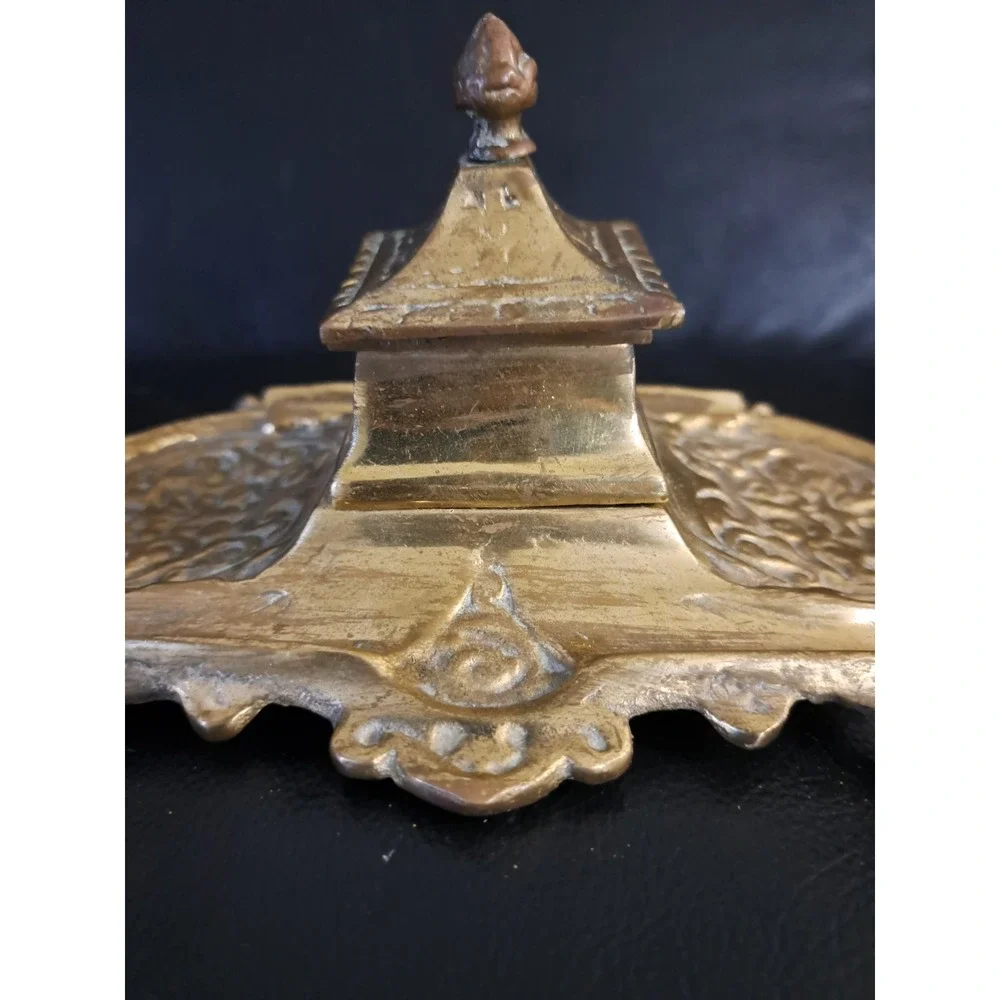 Vintage Brass Metal Ornate Inkwell Made‎ In Japan